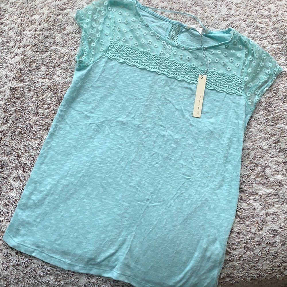 Lauren Conrad Mesh Tee Lace Trim NWT